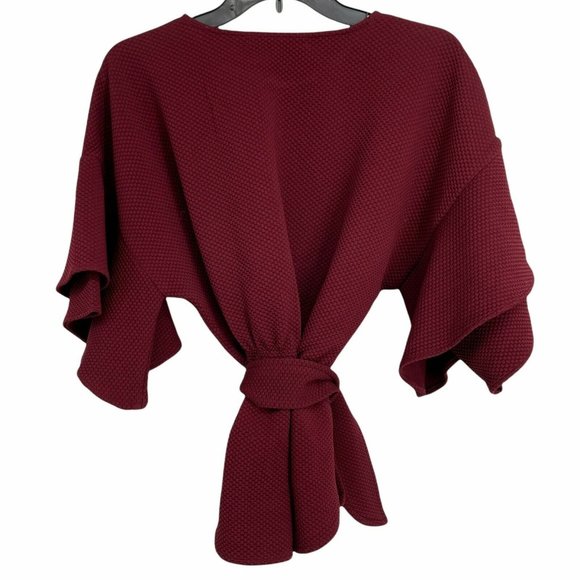 Anthropologie Eva Franco Women's Laszlo Textured Knit Blouse Wine Belted Top - Picture 2 of 8